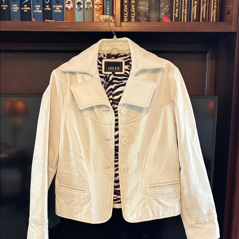 Women's off-white with zebra print lining leather Jacket